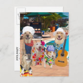 Funny Dog Anpassbare Pool Party Postcard Einladung (Vorne/Hinten)