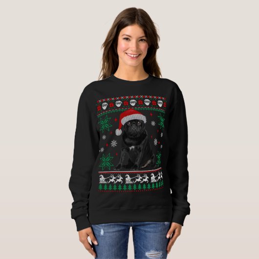 Funny Dog Black Mops Ugly Christmas Sweater Sweatshirt (Vorne ganz)