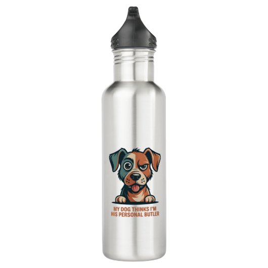 Funny Dog Butler Quote Illustration Edelstahlflasche (Rechts)