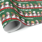 Funny Dog Carol Singers Add Your Message Cartoon Geschenkpapier (Rolleneckpunkt)