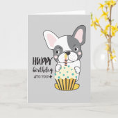 Funny Dog Cartoon Cupcake Candle Happy Birthday Karte (Gelbe Blume)