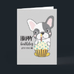 Funny Dog Cartoon Cupcake Candle Happy Birthday Karte<br><div class="desc">Niedlicher,  moderner White Dog Cartoon Farbenfrohe Cupcake Candle Happy Birthday Card</div>