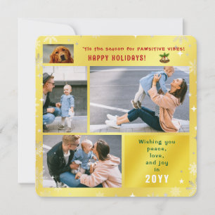 Funny Dog Cat Peace Liebe Joy Elegantes Goldenes F Feiertagskarte