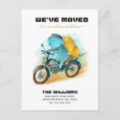 Funny Dog Cat Riding Motorrad Neue Zuhause Moving Ankündigungspostkarte (Vorderseite)