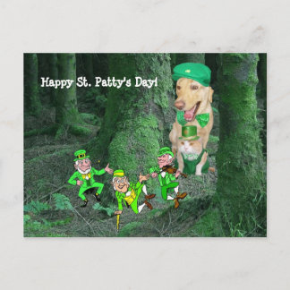 Funny Dog & Cat St. Patrick's Day Postkarte