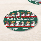 Funny Dog Choir Bark! Xmas Carol Pun Cartoon Runder Pappuntersetzer (Angewinkelt)