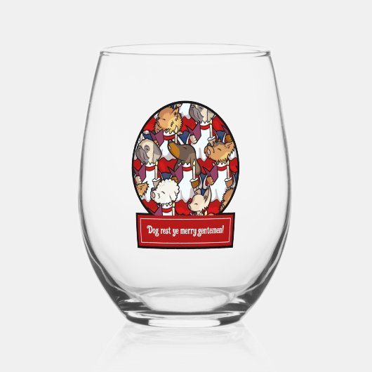 Funny Dog Choir Christmas Carol Pug Pun Cartoon Weinglas Ohne Stiel (Vorderseite)