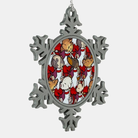 Funny Dog Choir Christmas Carol Singers Cartoon Schneeflocken Zinn-Ornament (Links)