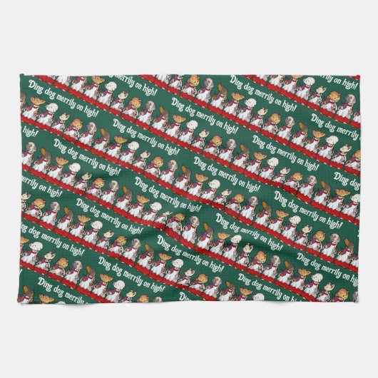 Funny Dog Choir Ding Dog Xmas Carol Pun Cartoon Geschirrtuch (Horizontal)