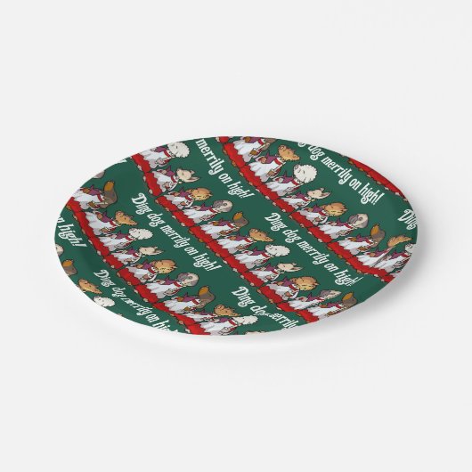 Funny Dog Choir Ding Dog Xmas Carol Pun Cartoon Pappteller (Schrägansicht)