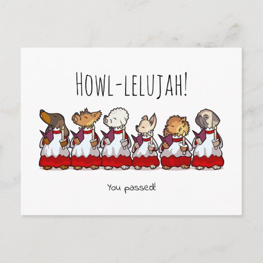 Funny Dog Choir Passed Test Or Exam Cartoon Postkarte (Vorderseite)