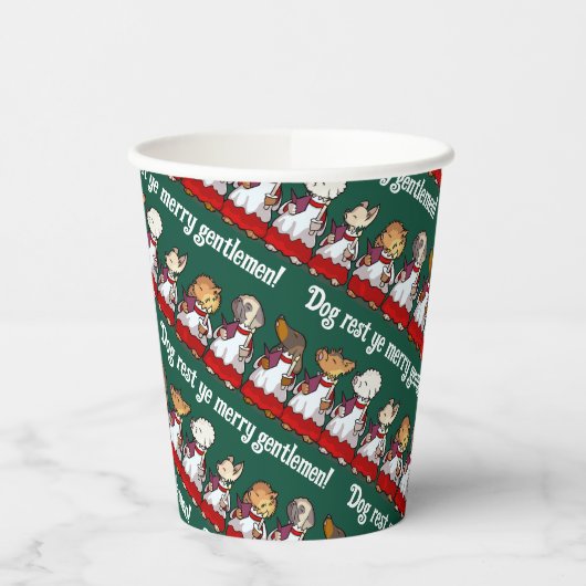 Funny Dog Choir Singing Xmas Carol Pug Pun Cartoon Pappbecher (Links)