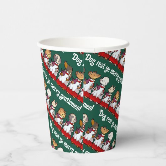Funny Dog Choir Singing Xmas Carol Pug Pun Cartoon Pappbecher (Rechts)