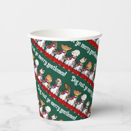 Funny Dog Choir Singing Xmas Carol Pug Pun Cartoon Pappbecher (Vorderseite)