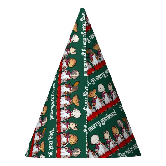 Funny Dog Choir Singing Xmas Carol Pug Pun Cartoon Partyhütchen (Rückseite)