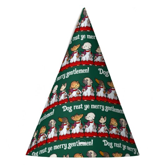 Funny Dog Choir Singing Xmas Carol Pug Pun Cartoon Partyhütchen (Links)