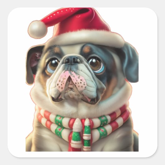 Funny Dog Christmas, Quadratischer Aufkleber (Vorderseite)