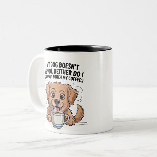 Funny Dog & Coffee Quote Mug Zweifarbige Tasse (Vorderseite Links)