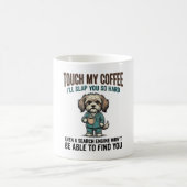 Funny Dog Coffee Warning Vintage Engraving Design_ Kaffeetasse (Mittel)