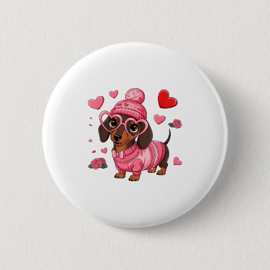 Funny Dog Dachshund Valentines Heart Dog Lover Men Button (Vorderseite)