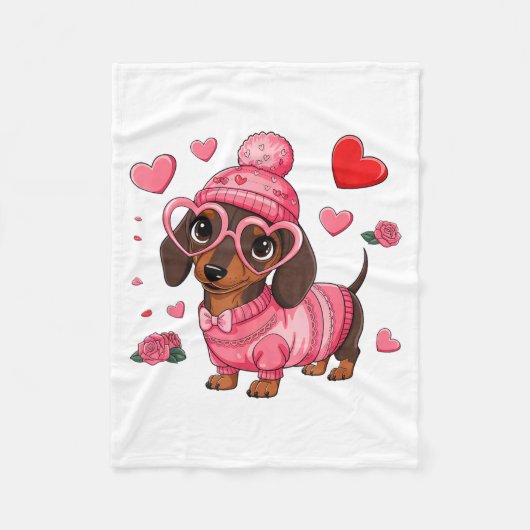 Funny Dog Dachshund Valentines Heart Dog Lover Men Fleecedecke (Vorderseite)