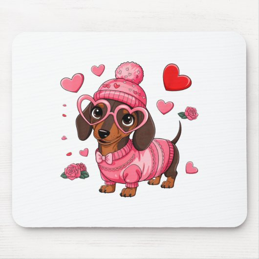 Funny Dog Dachshund Valentines Heart Dog Lover Men Mousepad (Vorne)