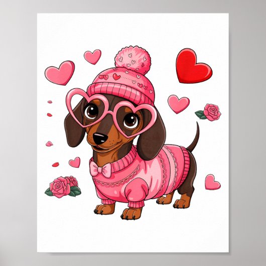Funny Dog Dachshund Valentines Heart Dog Lover Men Poster (Vorne)