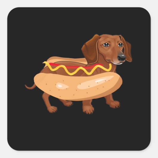 Funny Dog Dackel Hot Dog Fast Food Quadratischer Aufkleber (Vorderseite)