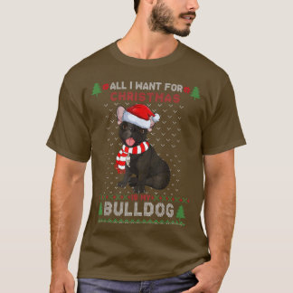 Funny Dog Fans Niedlich Bulldog Weihnachtsmannmütz T-Shirt
