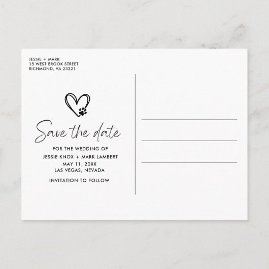 Funny Dog Foto Wedding Save the Date Ankündigungspostkarte (Rückseite)