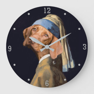 Funny Dog Girl mit Pearl Earring Vermeer Parody Große Wanduhr