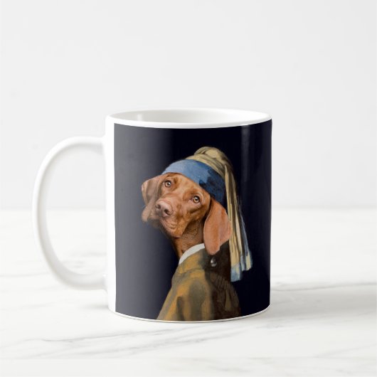 Funny Dog Girl mit Pearl Earring Vermeer Parody Kaffeetasse (Links)