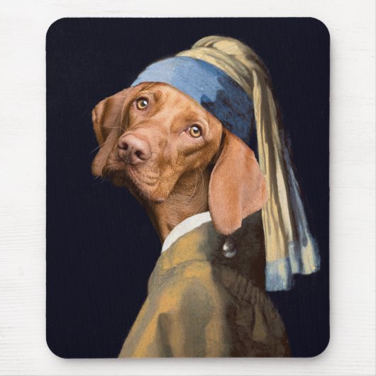 Funny Dog Girl mit Pearl Earring Vermeer Parody Mousepad (Vorne)