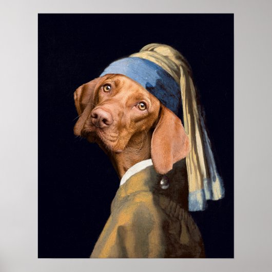 Funny Dog Girl mit Pearl Earring Vermeer Parody Poster (Vorne)