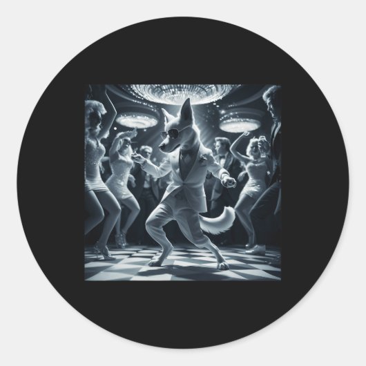 Funny Dog Grafik T-Shirt Disco Tanz Runder Aufkleber (Vorderseite)