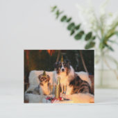 Funny Dog Happy Silvester Foto Postkarte (Stehend Vorderseite)