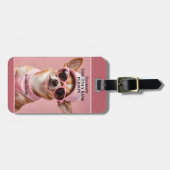 Funny Dog in Pink Niedlich Girly Gepäckanhänger (Vorderseite horizontal)