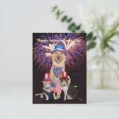 Funny Dog/Katze 4. Juli Postkarte (Stehend Vorderseite)