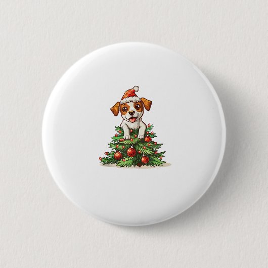 Funny Dog Klettern auf Weihnachten Baumkostüm Button (Vorderseite)