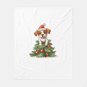 Funny Dog Klettern auf Weihnachten Baumkostüm Fleecedecke