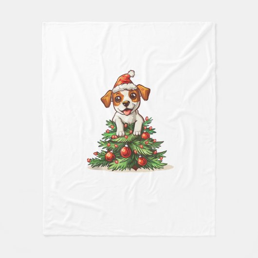 Funny Dog Klettern auf Weihnachten Baumkostüm Fleecedecke (Vorderseite)