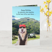 Funny Dog/Labrador BIrthday for Male Biker Karte (Gelbe Blume)