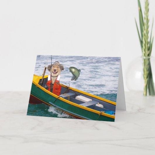 Funny Dog/Labrador Fisherman Birthday Karte (Vorderseite)