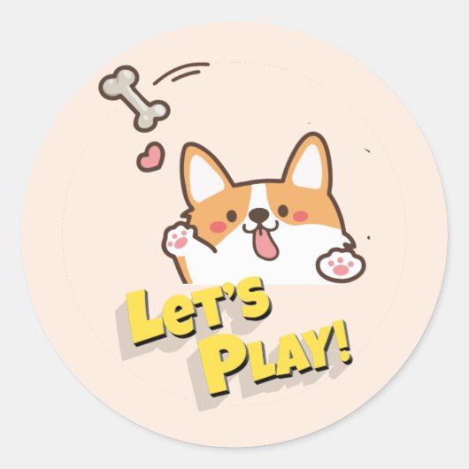 Funny Dog Let's Play Classic Round Sticker (Vorderseite)