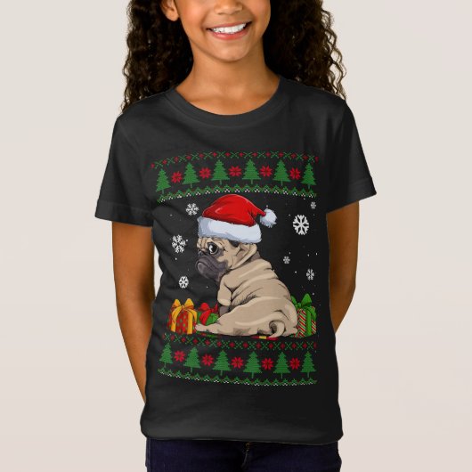 Funny Dog liebt Niedlichen Mops Weihnachtsmannmütz T-Shirt (Vorderseite)