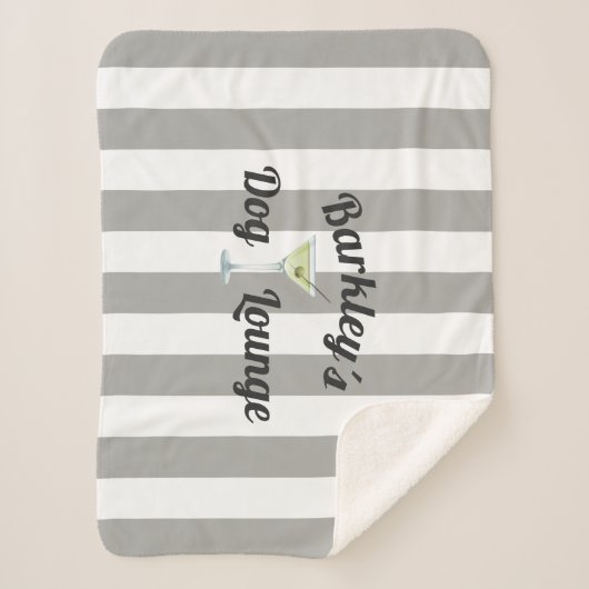 Funny Dog Lounge Personalisiert Taupe Stripes Sherpadecke (Vorderseite)
