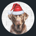 Funny Dog Lover Christmas Chocolate Labrador Runder Aufkleber<br><div class="desc">Labrador Liebhaber werden es lieben,  diesen niedlichen und lustigen Schokolade Labrador Retriever Hund in einer Weihnachtsmannmütze zu empfangen oder zu geben.</div>