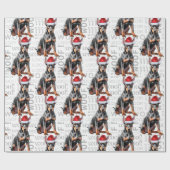 Funny Dog Lover Doberman Pinscher in a Santa Hat Geschenkpapier (Flach)
