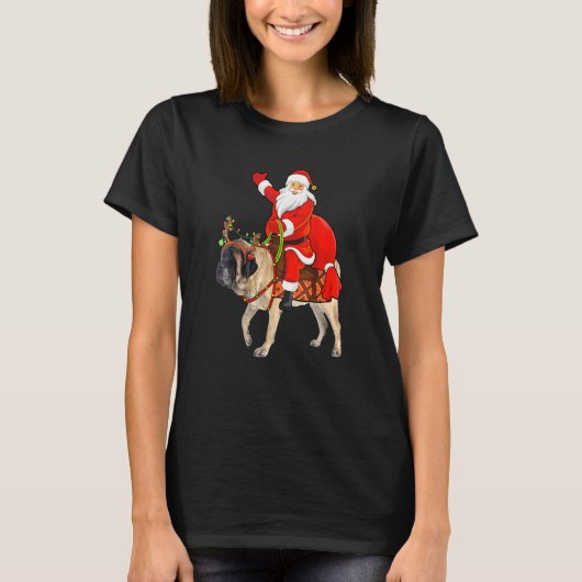 Funny Dog Lover Santa Riding English Mastiff Chris T-Shirt (Vorderseite)