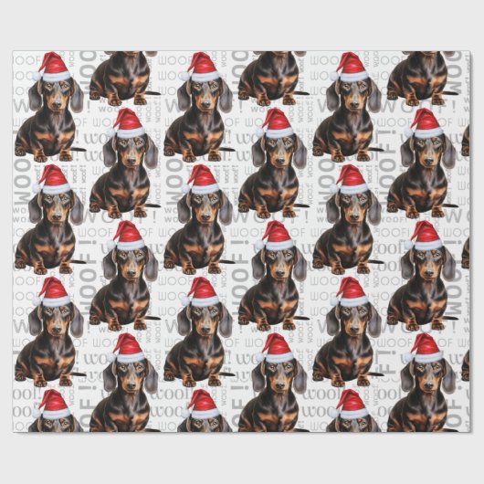 Funny Dog Lover Smooth Dachshund in a Santa Hat Geschenkpapier (Flach)